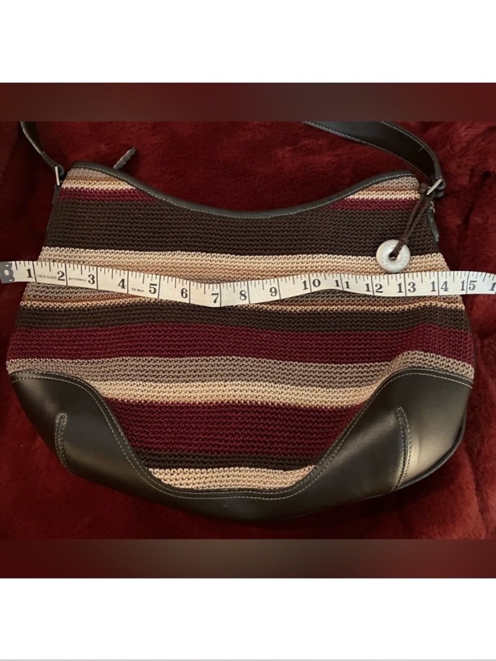 New The Sak Striped Knit Shoulder Bag in Burgundy, Brown & Cream - Picture 5 of 7